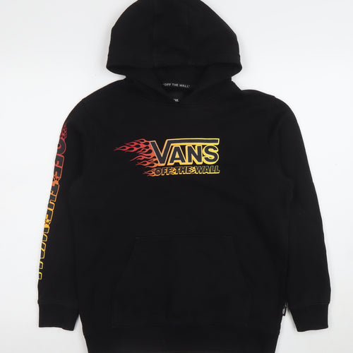 Vans Boys Black Large Pullover Hoodie with Flame Logo Graphic Print