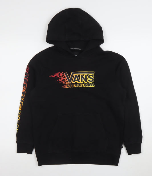 Vans Boys Black Large Pullover Hoodie with Flame Logo Graphic Print