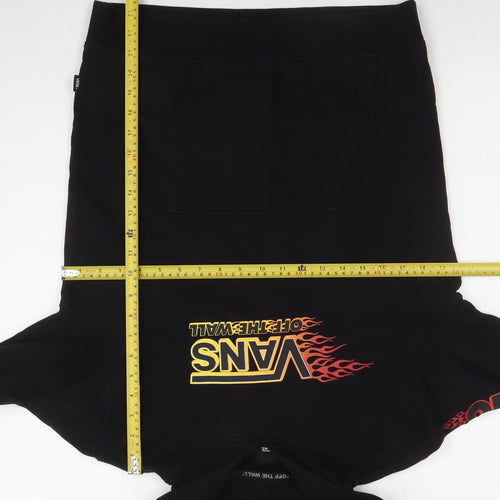 Vans Boys Black Large Pullover Hoodie with Flame Logo Graphic Print