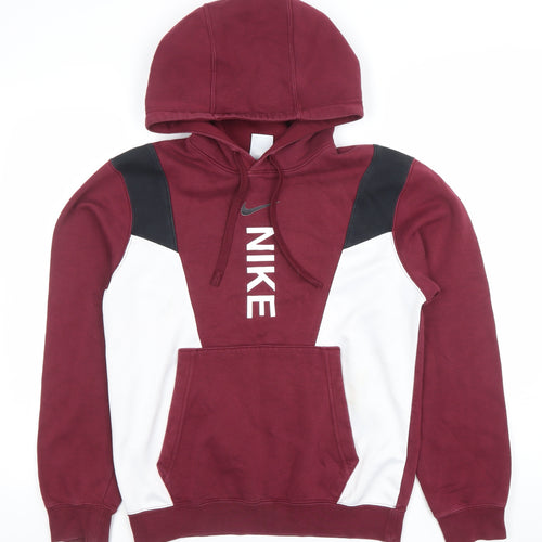 Nike Womens Burgundy Hoodie XS Pullover Colourblock Logo Cotton Blend