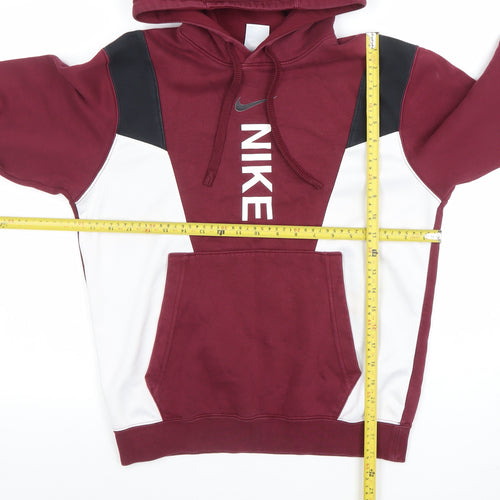Nike Womens Burgundy Hoodie XS Pullover Colourblock Logo Cotton Blend
