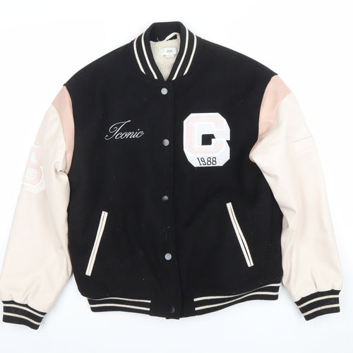River Island Girls Black Varsity Jacket 11-12 Years Lined Letterman Style
