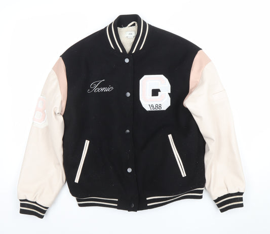 River Island Girls Black Varsity Jacket 11-12 Years Lined Letterman Style