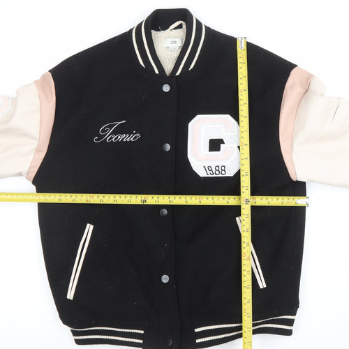 River Island Girls Black Varsity Jacket 11-12 Years Lined Letterman Style