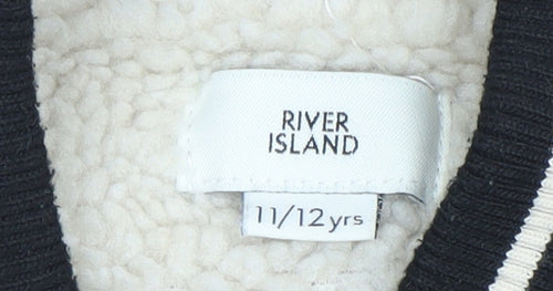 River Island Girls Black Varsity Jacket 11-12 Years Lined Letterman Style