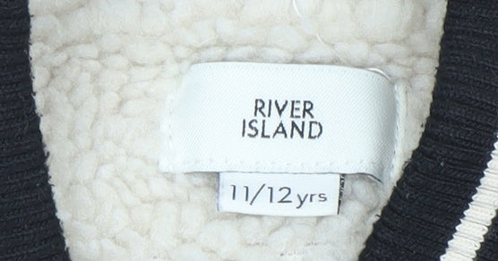 River Island Girls Black Varsity Jacket 11-12 Years Lined Letterman Style