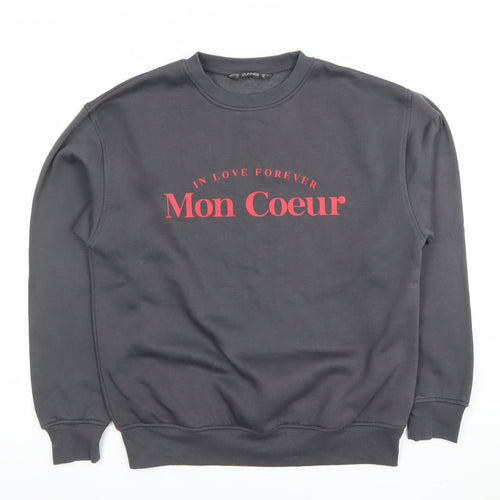 Dunnes Women Grey XS Pullover Sweatshirt Crew Neck 'Mon Coeur' Graphic