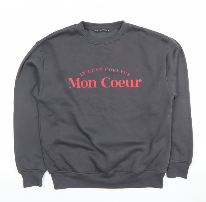 Dunnes Women Grey XS Pullover Sweatshirt Crew Neck 'Mon Coeur' Graphic