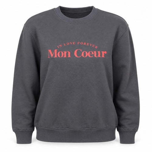 Dunnes Women Grey XS Pullover Sweatshirt Crew Neck 'Mon Coeur' Graphic