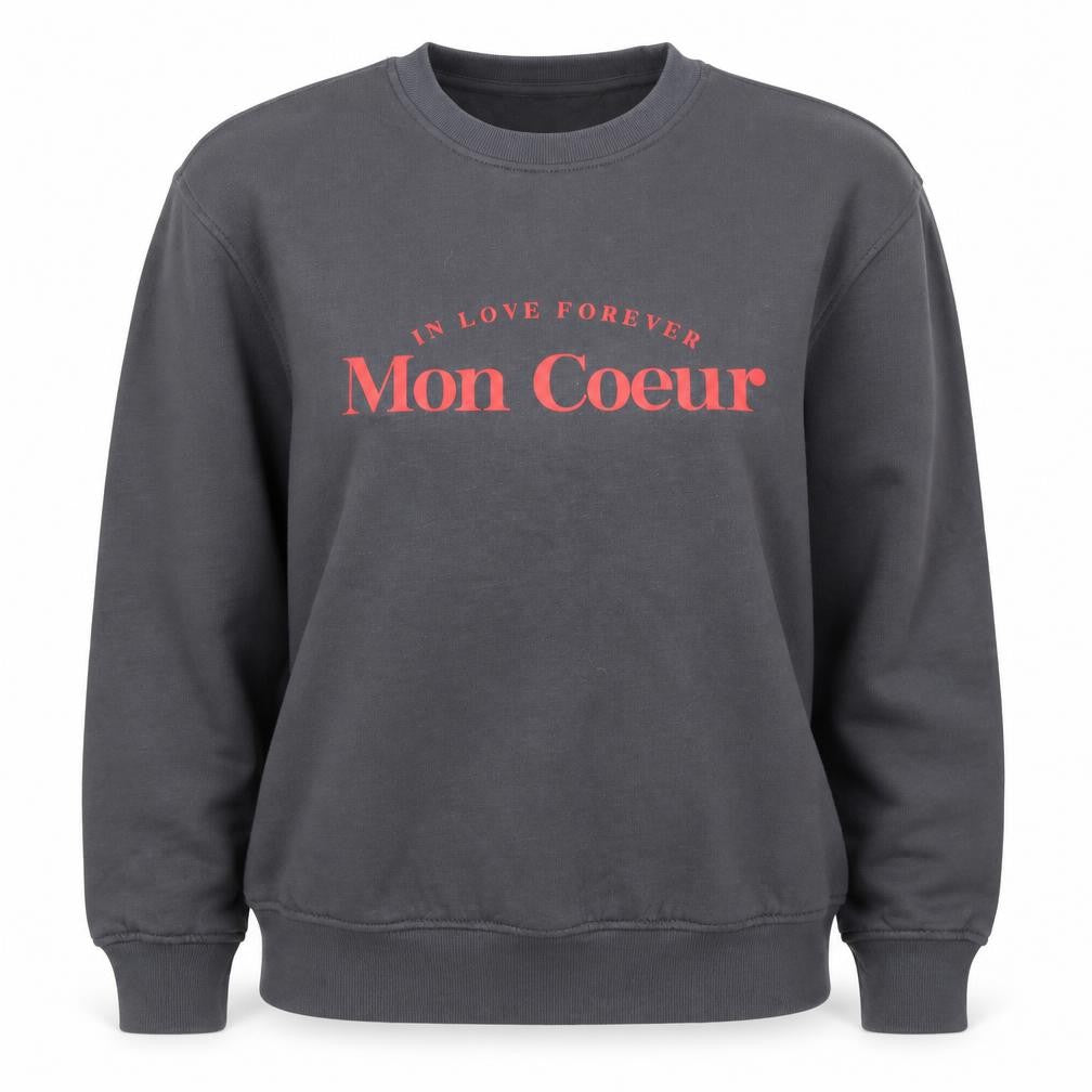Dunnes Women Grey XS Pullover Sweatshirt Crew Neck 'Mon Coeur' Graphic