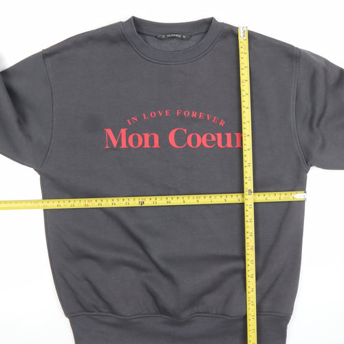 Dunnes Women Grey XS Pullover Sweatshirt Crew Neck 'Mon Coeur' Graphic