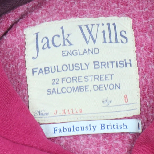 Jack Wills Women's Pink Pullover Hoodie Size 8 Cotton Blend