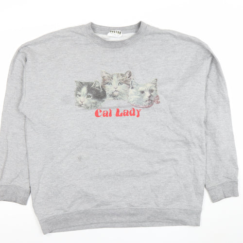 Hoxton Chic Women's Grey Cat Lady Graphic Sweatshirt XL