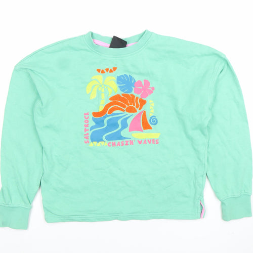 Saltrock Boys Green Chasin Waves Sweatshirt 9-10 Years 100% Cotton Crew Neck