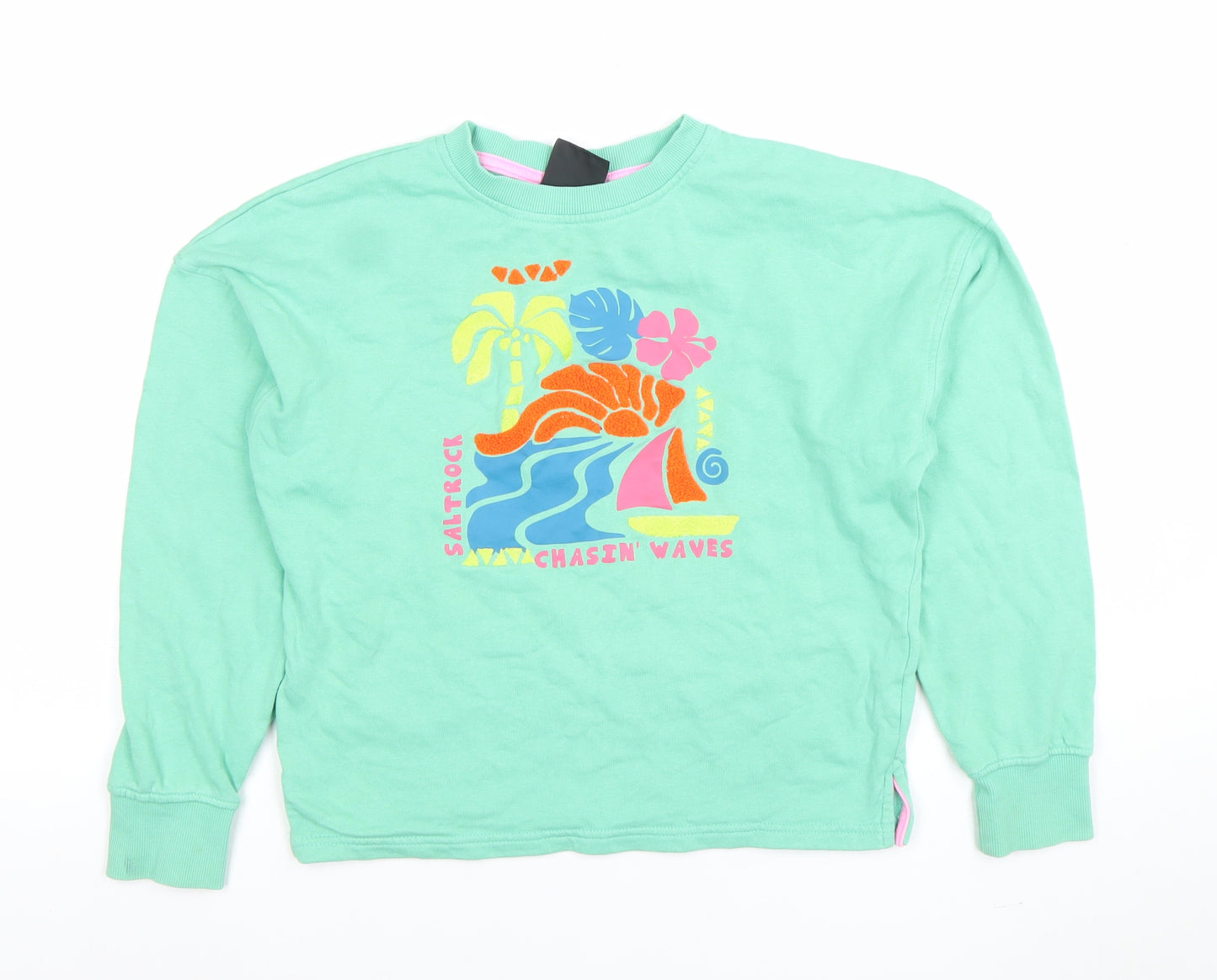 Saltrock Boys Green Chasin Waves Sweatshirt 9-10 Years 100% Cotton Crew Neck