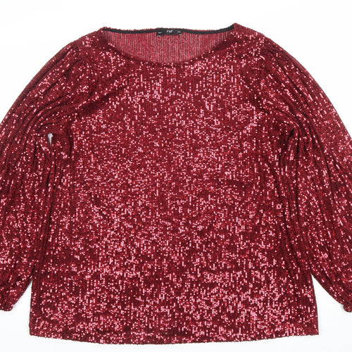 F&F Women's Red Sequin Long Sleeve Tunic Top Size 18