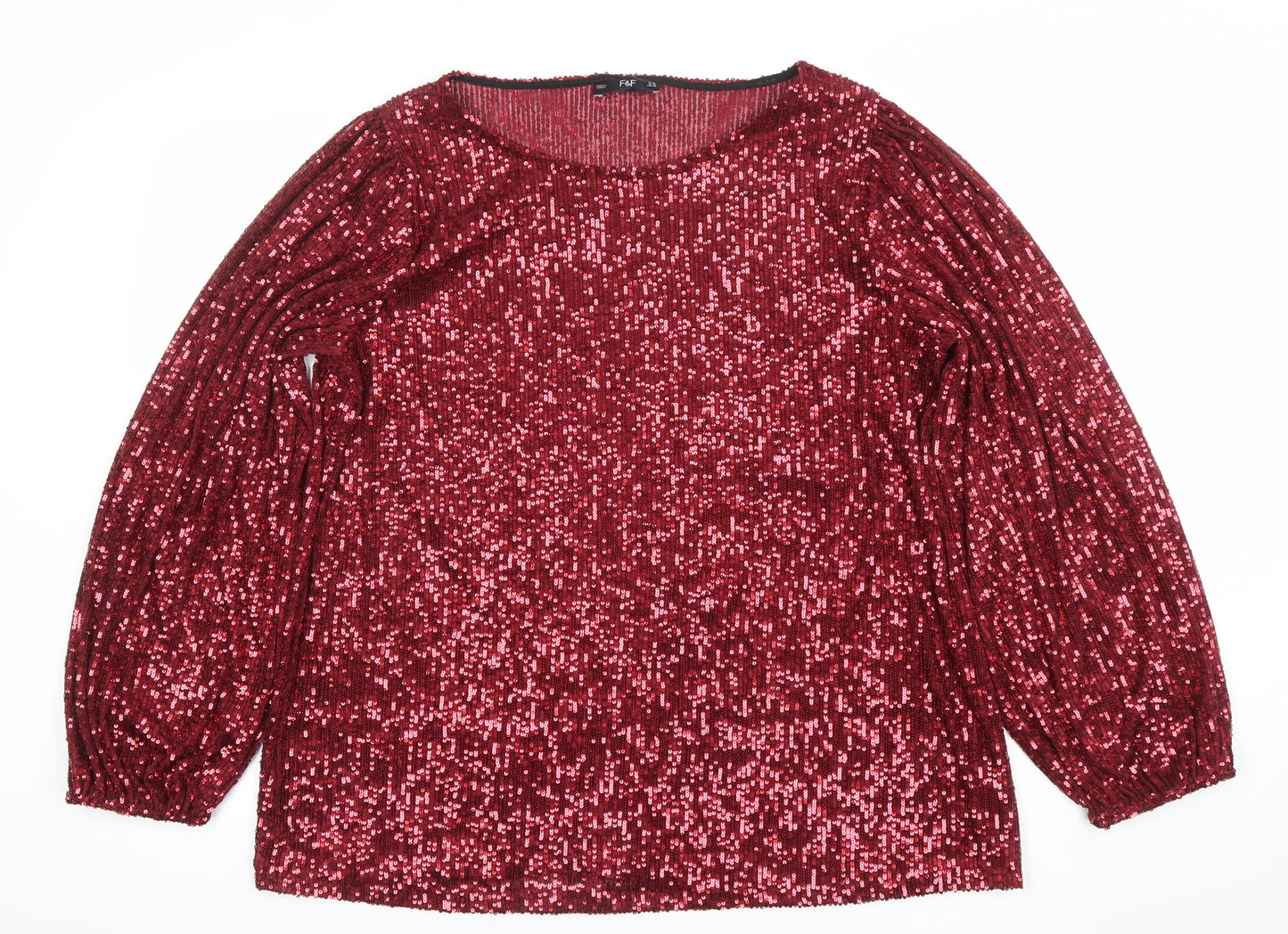 F&F Women's Red Sequin Long Sleeve Tunic Top Size 18