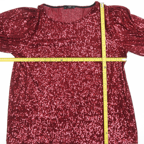 F&F Women's Red Sequin Long Sleeve Tunic Top Size 18