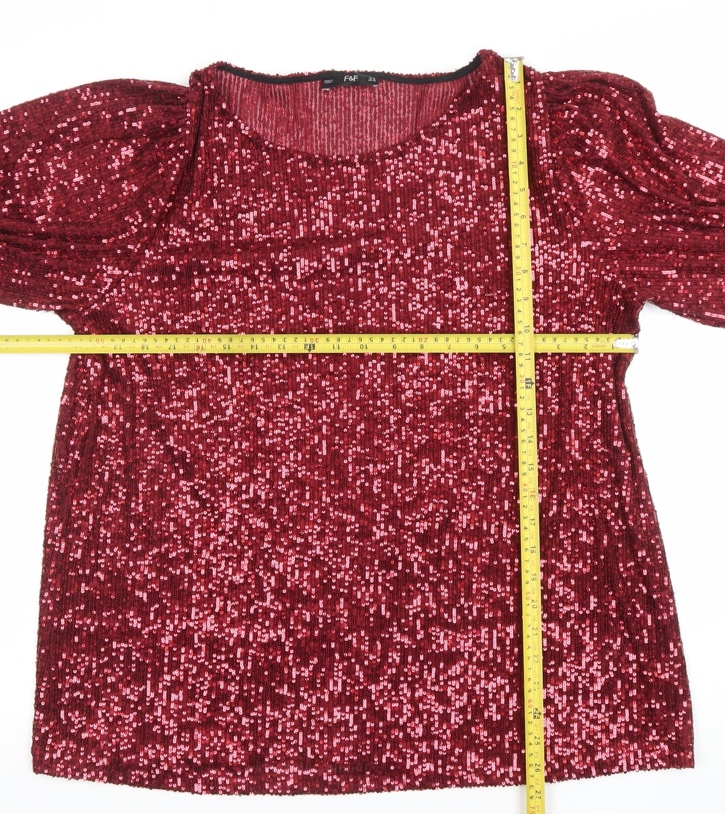 F&F Women's Red Sequin Long Sleeve Tunic Top Size 18