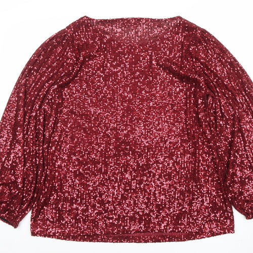 F&F Women's Red Sequin Long Sleeve Tunic Top Size 18