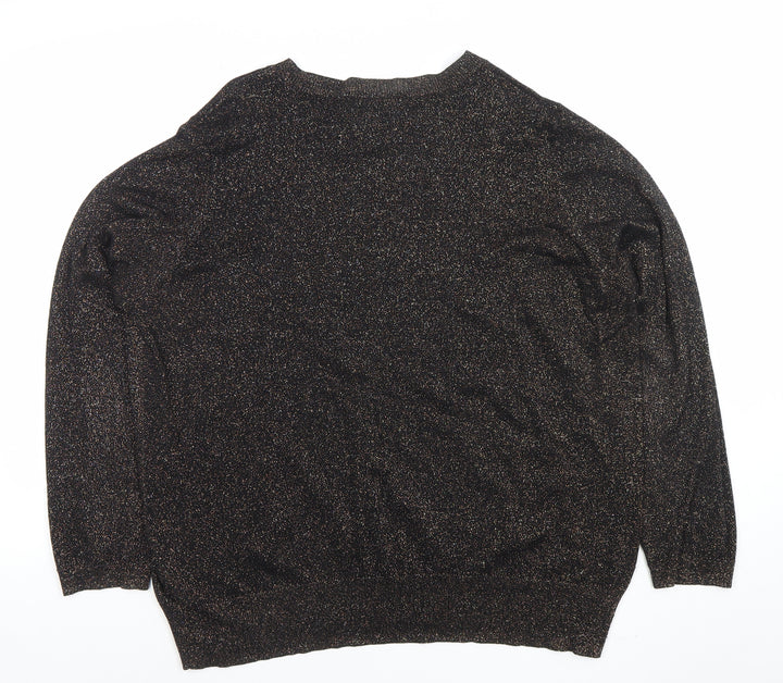 Dunnes Women Black Metallic Knit Long Sleeve Pullover Jumper XL