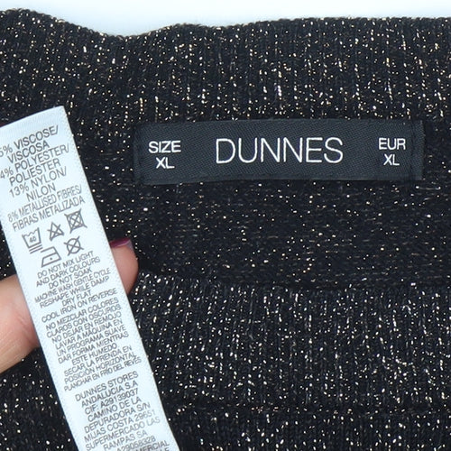 Dunnes Women Black Metallic Knit Long Sleeve Pullover Jumper XL