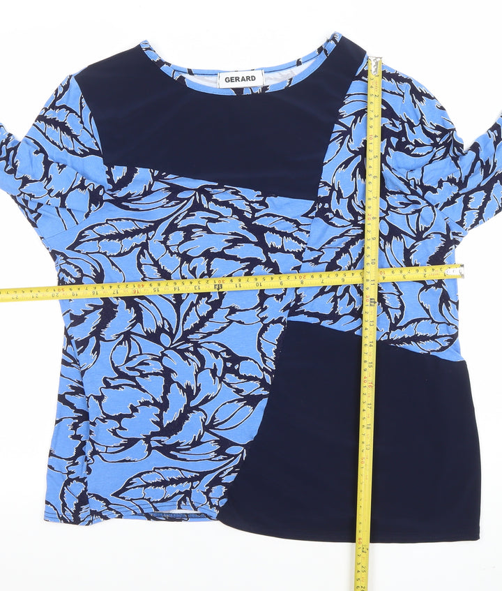 Gerard Womens Blue Floral 3/4 Sleeve Jersey Tunic Top Size 18
