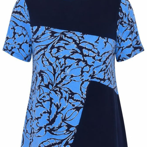 Gerard Womens Blue Floral 3/4 Sleeve Jersey Tunic Top Size 18