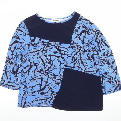 Gerard Womens Blue Floral 3/4 Sleeve Jersey Tunic Top Size 18