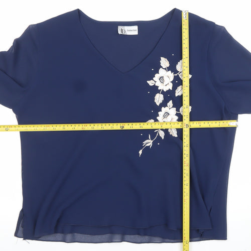 JD Collection Women's Blue Embroidered 3/4 Sleeve Blouse Size 22