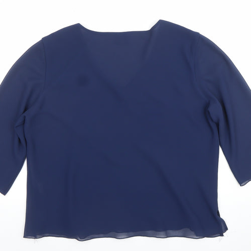 JD Collection Women's Blue Embroidered 3/4 Sleeve Blouse Size 22