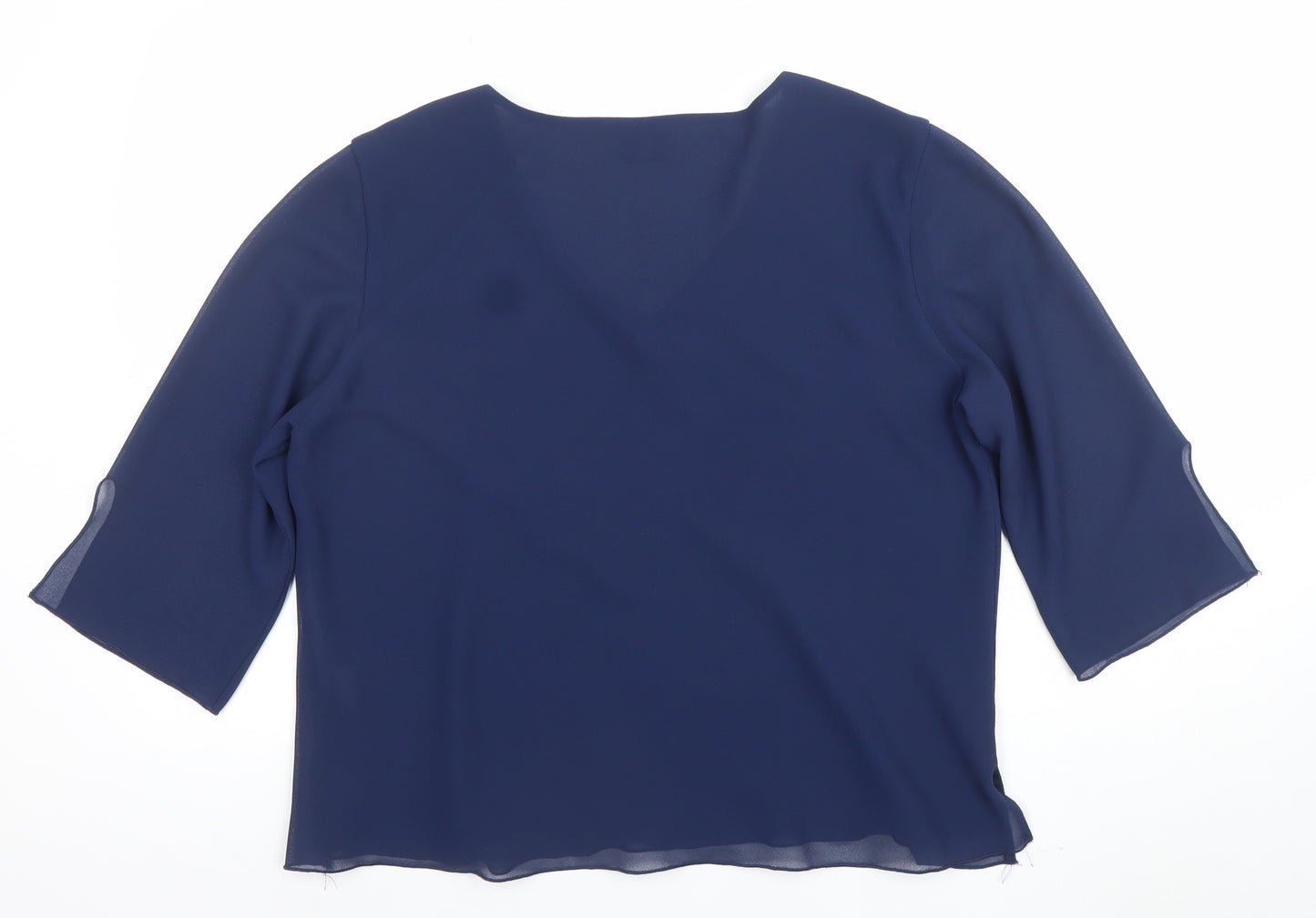 JD Collection Women's Blue Embroidered 3/4 Sleeve Blouse Size 22