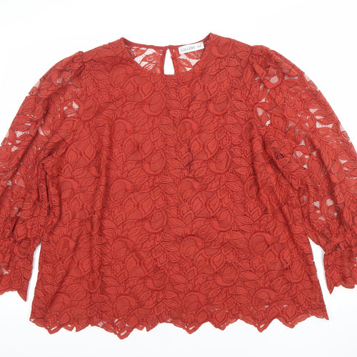 Gallery Women’s Brown Lace Floral Tunic Blouse UK 20