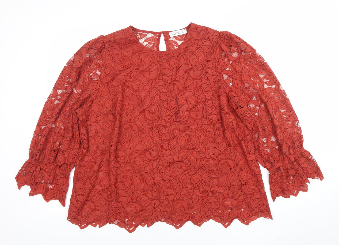 Gallery Women’s Brown Lace Floral Tunic Blouse UK 20