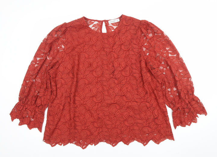 Gallery Women’s Brown Lace Floral Tunic Blouse UK 20