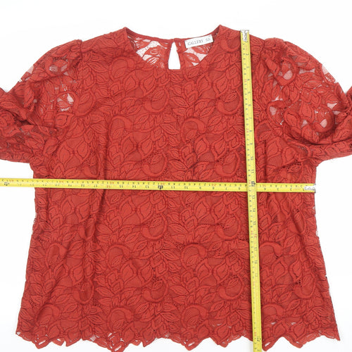 Gallery Women’s Brown Lace Floral Tunic Blouse UK 20