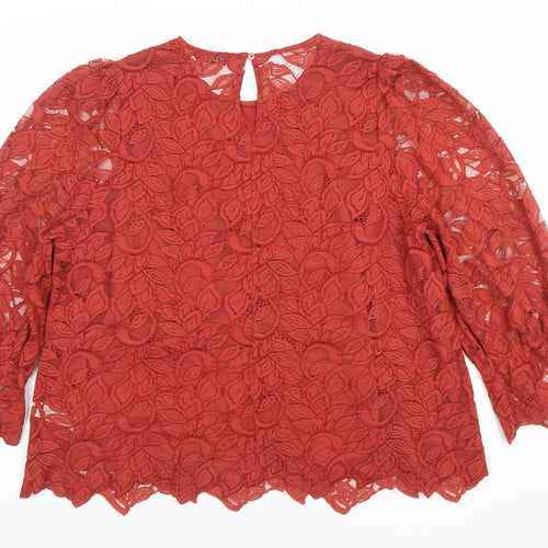 Gallery Women’s Brown Lace Floral Tunic Blouse UK 20