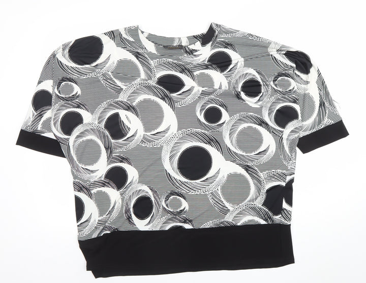 Forever L by Michael Gold Women’s Black Geometric Short Sleeve Blouse L