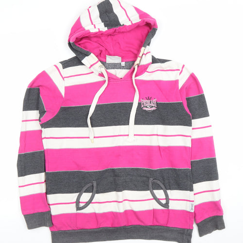 Everlast Womens Pink Stripe Pullover Hoodie Size 10 Cotton Blend