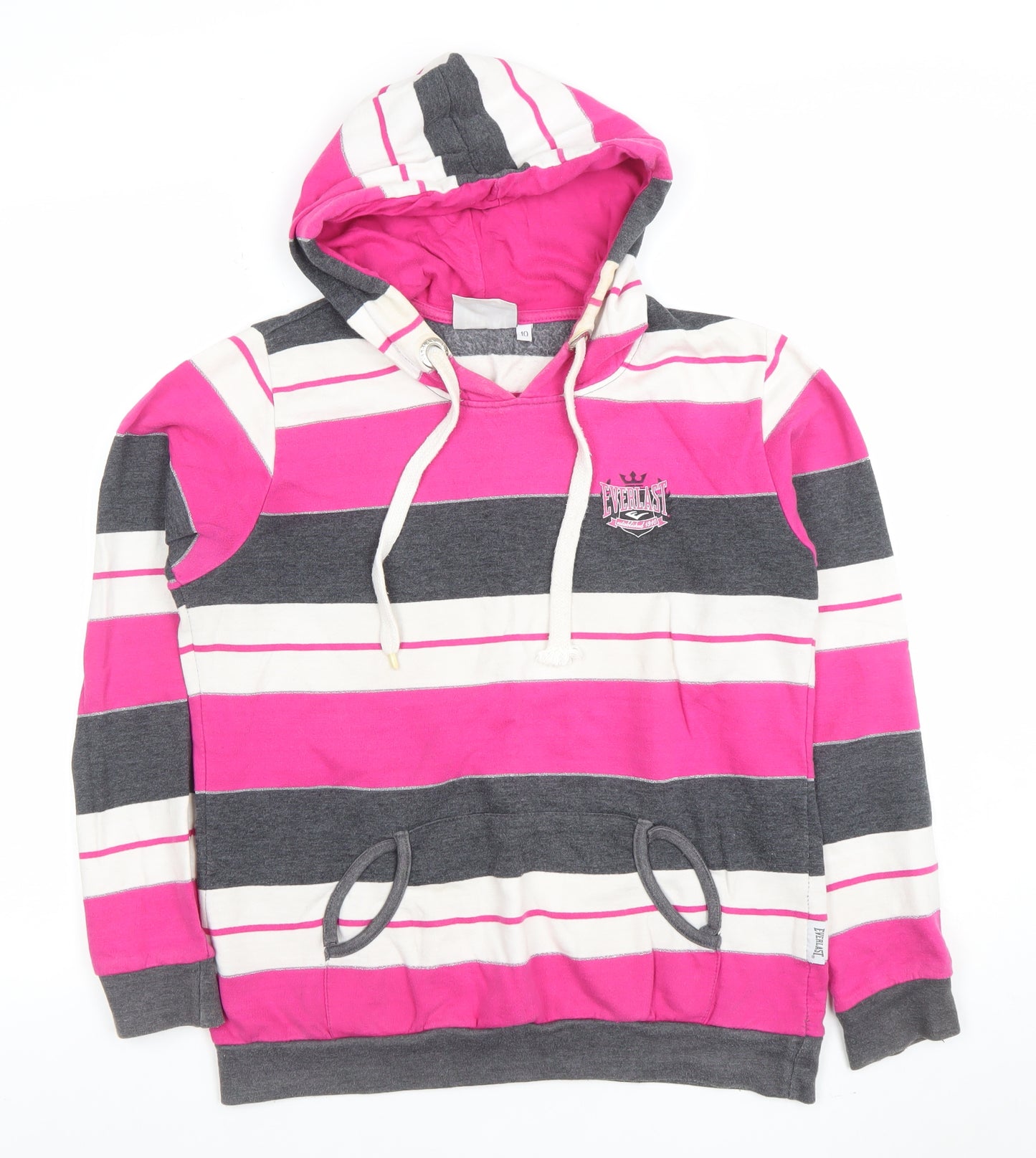 Everlast Womens Pink Stripe Pullover Hoodie Size 10 Cotton Blend