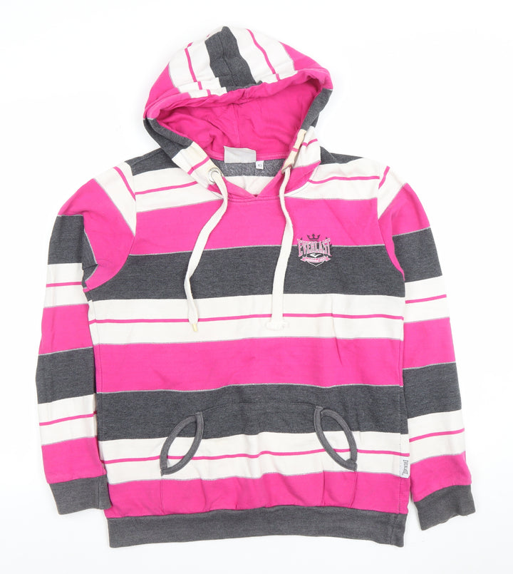 Everlast Womens Pink Stripe Pullover Hoodie Size 10 Cotton Blend