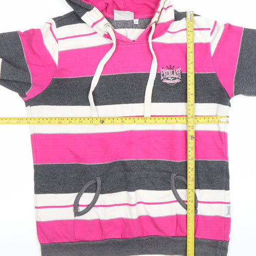 Everlast Womens Pink Stripe Pullover Hoodie Size 10 Cotton Blend