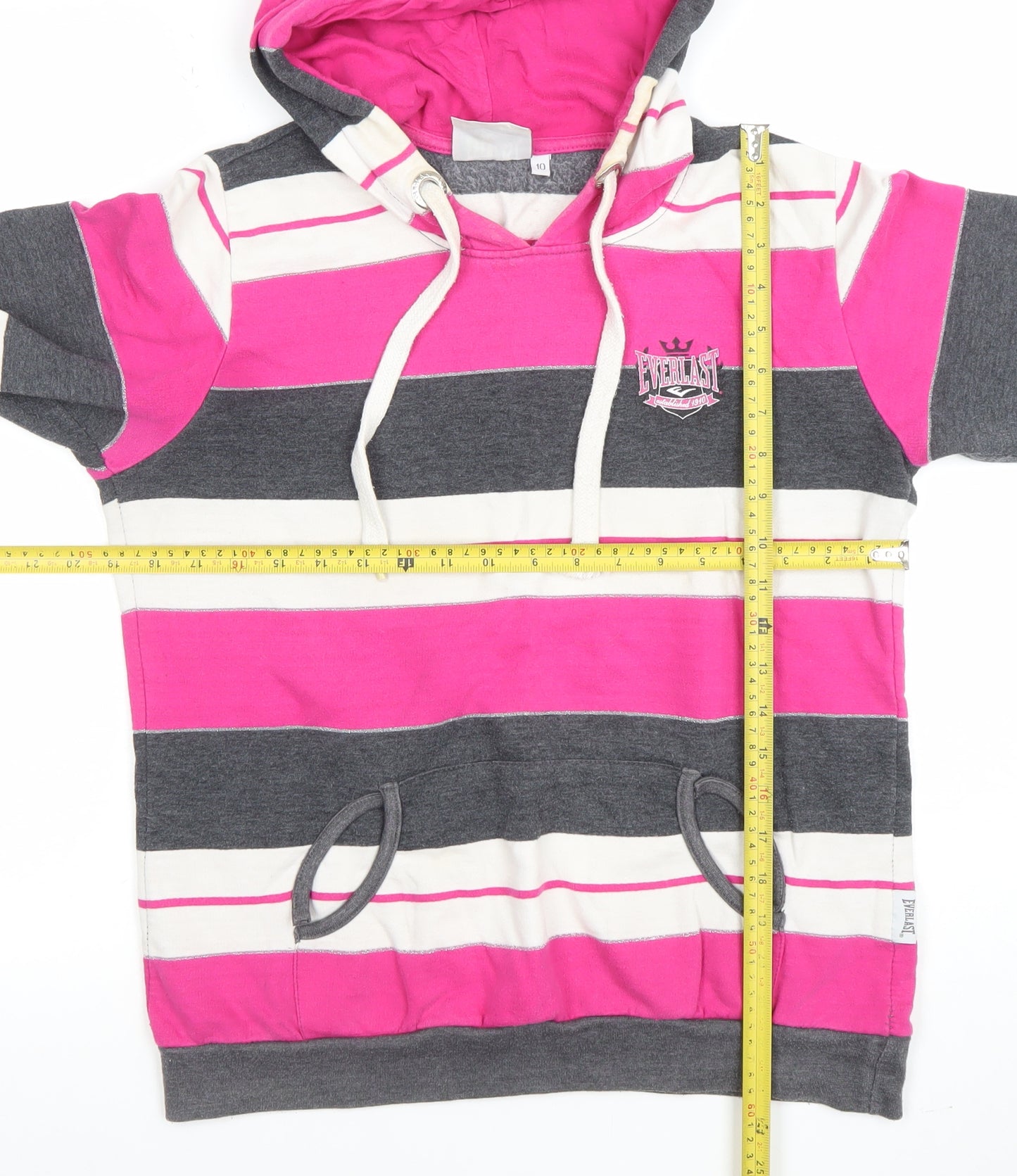 Everlast Womens Pink Stripe Pullover Hoodie Size 10 Cotton Blend