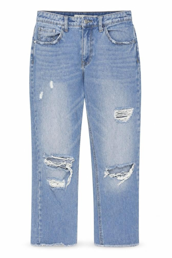 Front view of Denim Co. Women's Blue Distressed Boyfriend Jeans, size 10