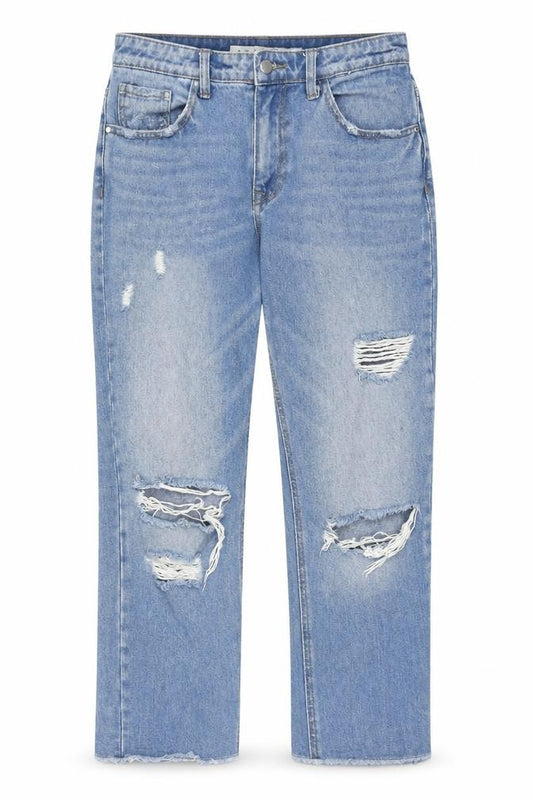 Front view of Denim Co. Women's Blue Distressed Boyfriend Jeans, size 10