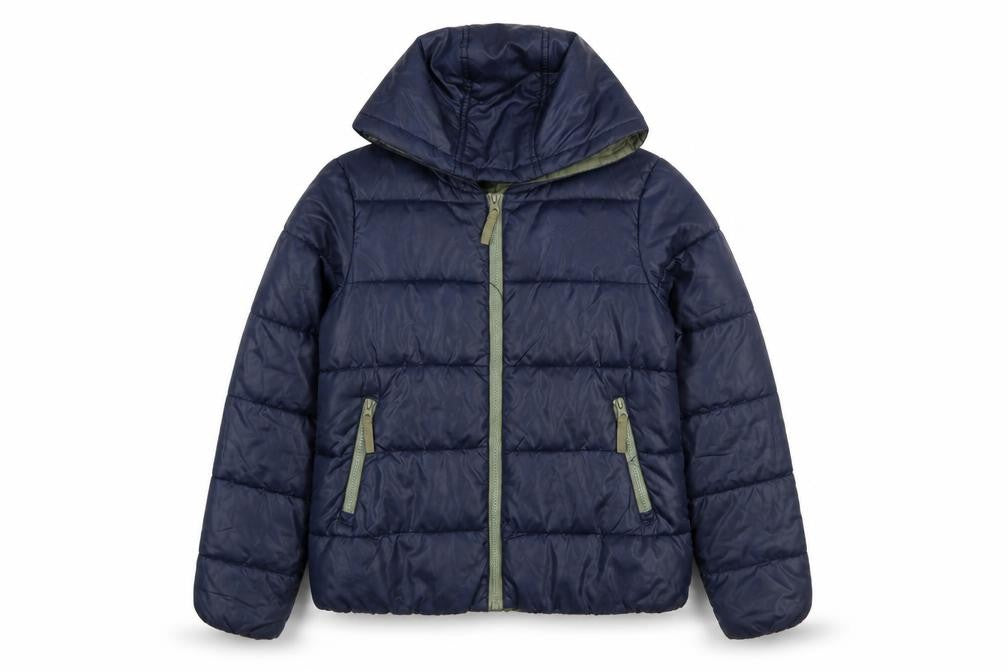 Front view of Vero Moda Jeans Women's Blue Hooded Puffer Jacket, size S