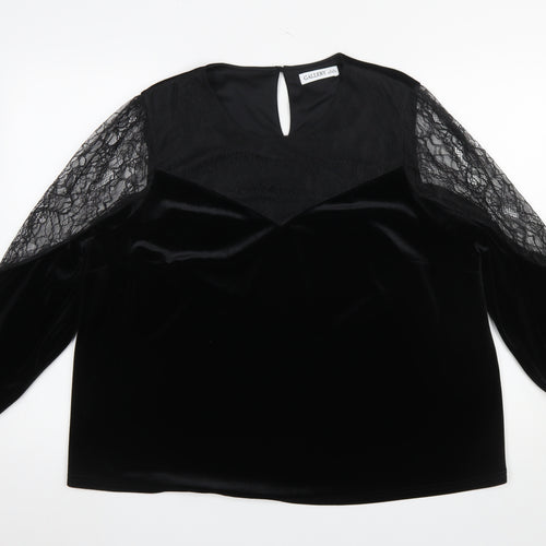Gallery Women's Black Lace Velvet Long Sleeve XL Blouse