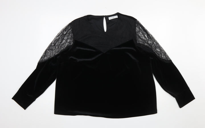 Gallery Women's Black Lace Velvet Long Sleeve XL Blouse