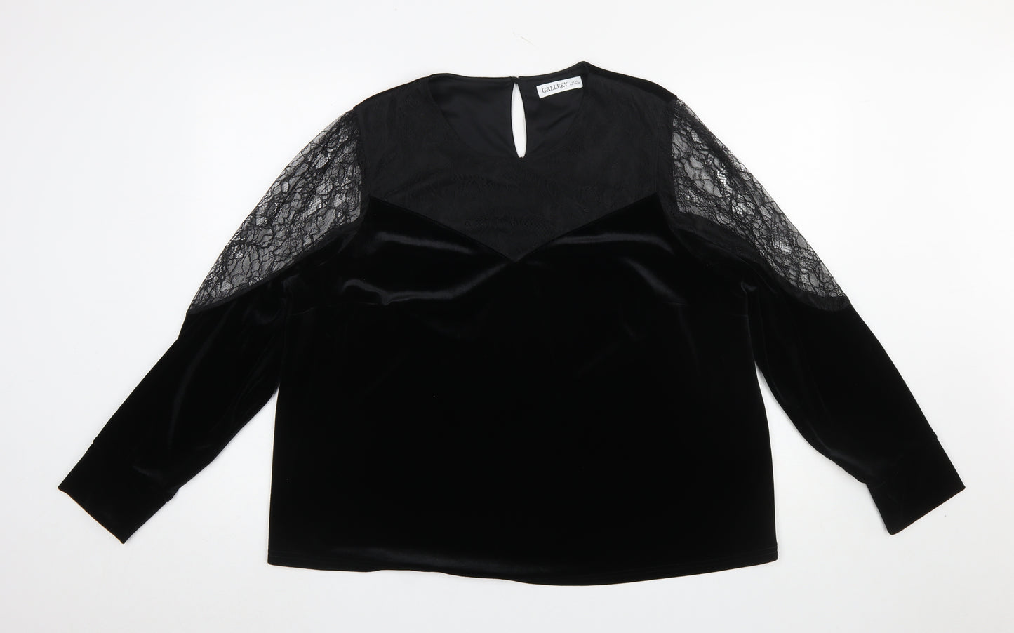 Gallery Women's Black Lace Velvet Long Sleeve XL Blouse