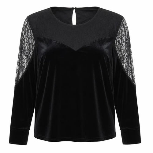 Gallery Women's Black Lace Velvet Long Sleeve XL Blouse